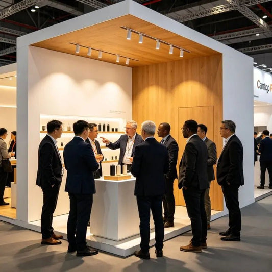 Diverse international business people meeting and talking in modern lounge area, Canton Fair
