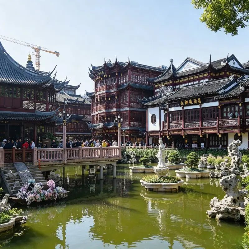 Yu Garden Shanghai, classical Chinese garden with traditional pavilions, stone bridges, rockeries and lotus pond, historic Jiangnan garden architecture, Shanghai old town landmark, China inbound travel attraction