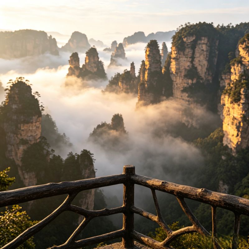 Quartz sandstone peak forest & cloud sea at Yuanjiajie platform, Zhangjiajie National Forest Park