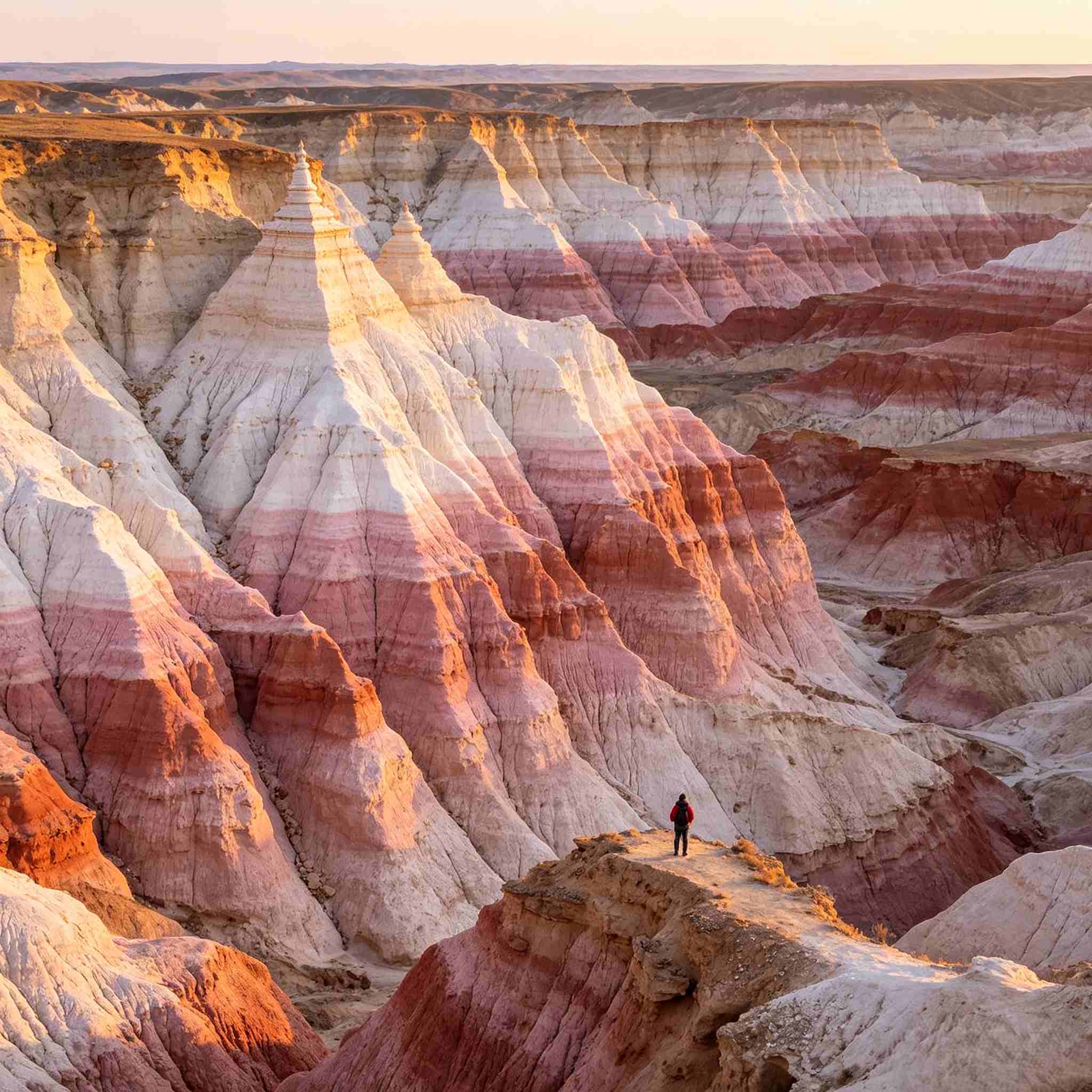Tsagaan Suvarga White Stupa colorful layered cliffs, Gobi Desert sunset viewpoint