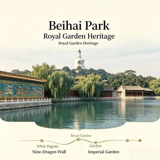 White Pagoda and lake landscape of Beihai Park, ancient imperial garden in Beijing