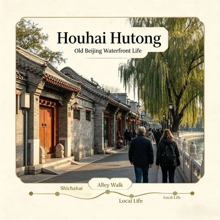 Traditional grey-brick hutong alley with willow trees in Houhai historic area, Beijing