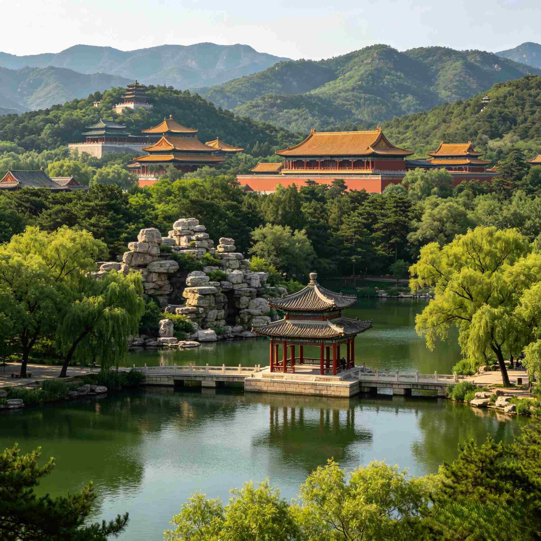 Chengde Mountain Resort lake and garden scenery, Qing Dynasty imperial summer retreat