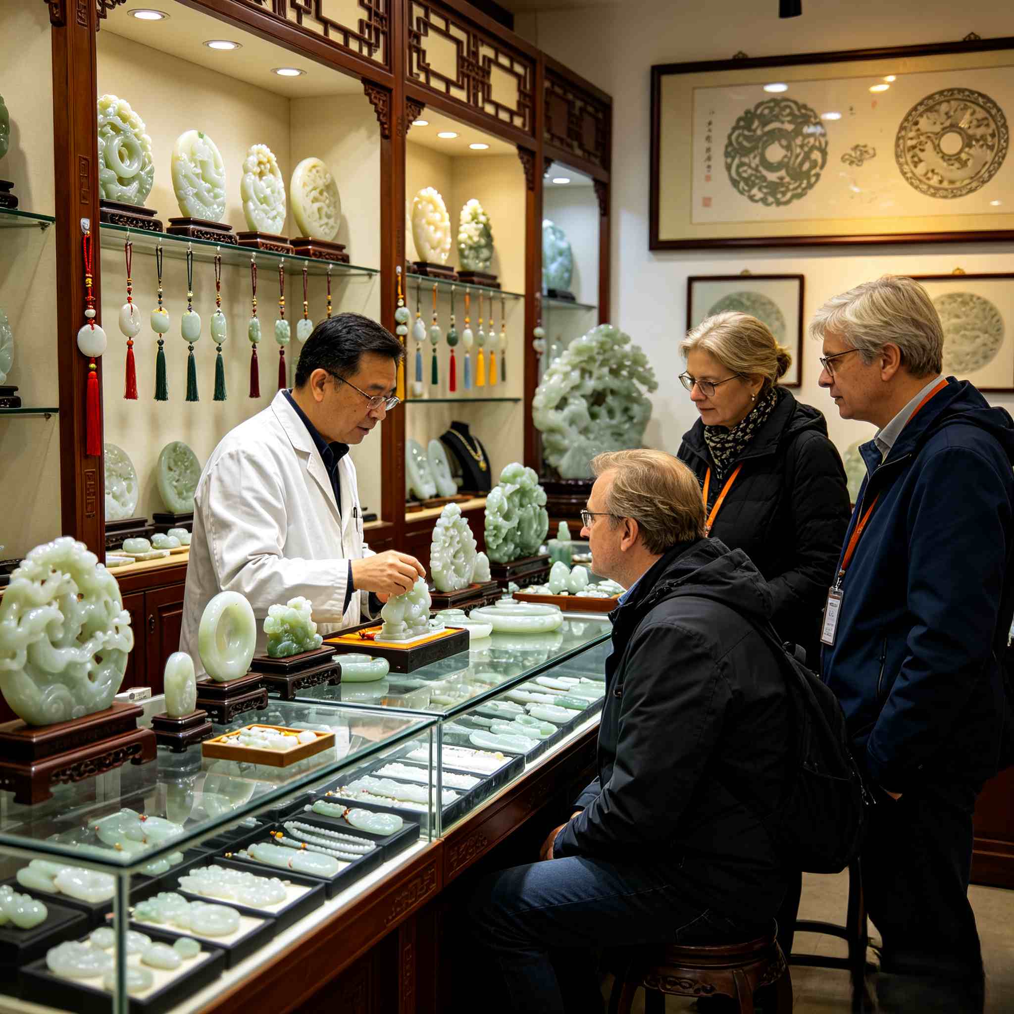 Chinese jade carving factory visit with traditional jade artworks and cultural demonstration