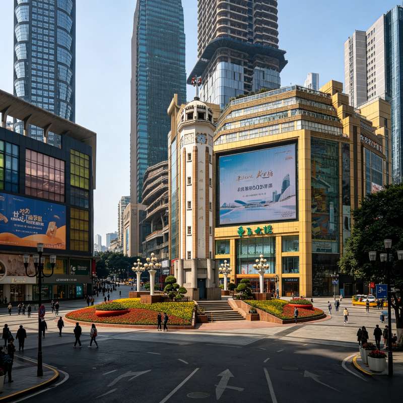 Jiefangbei monument and downtown business district skyline, the iconic city landmark and commercial center of Chongqing