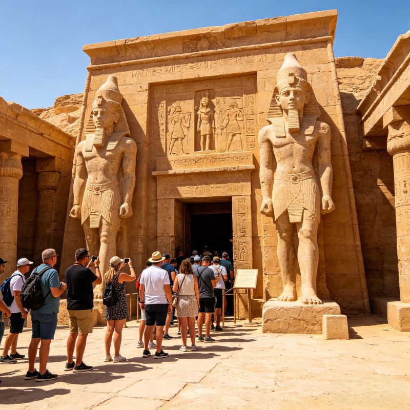 Tourists visiting ancient Egypt-themed zone at Universal Studios Beijing