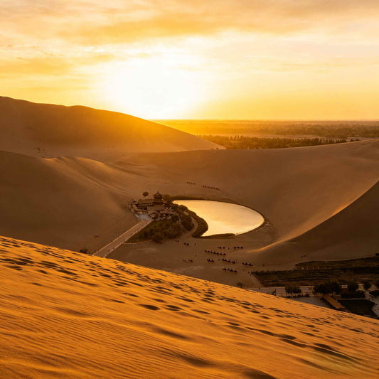 Mingsha Mountain and Crescent Spring desert oasis in Dunhuang China
