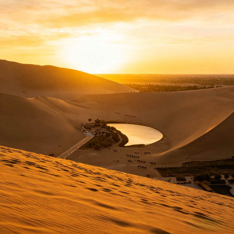 Mingsha Mountain and Crescent Spring desert oasis in Dunhuang China