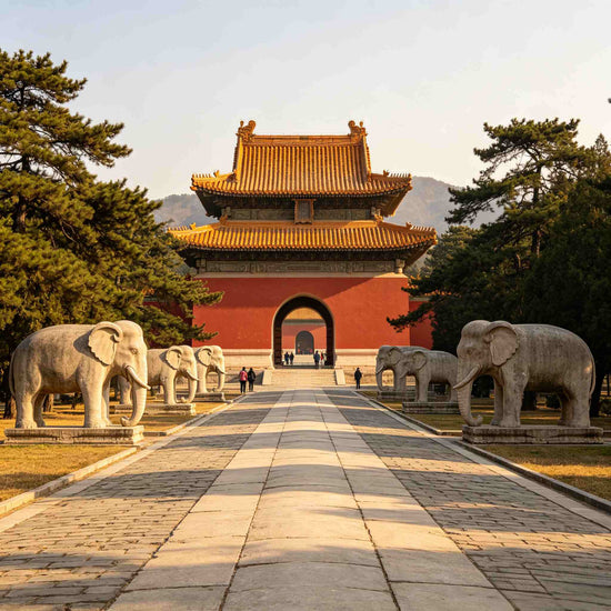 Ming Tombs Sacred Way with stone elephants and traditional imperial gate architecture