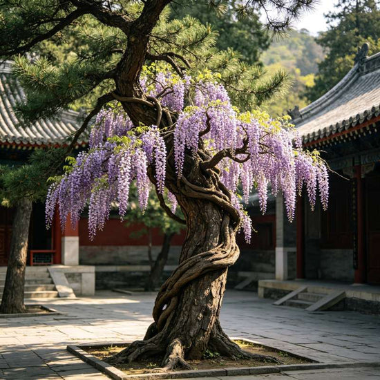 Wisteria wrapped pine tree at Hongluo Temple