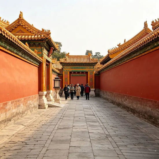 Quiet red-walled alley in the Forbidden City side palace area, Beijing imperial palace UNESCO site