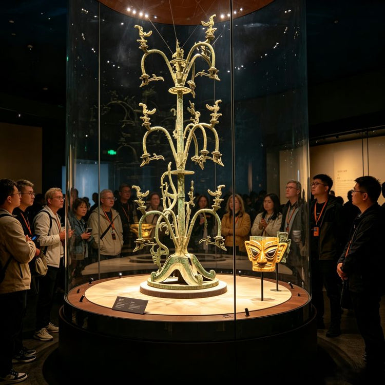 Ancient Shu bronze relics at Sanxingdui Museum, mysterious archaeological site in Sichuan