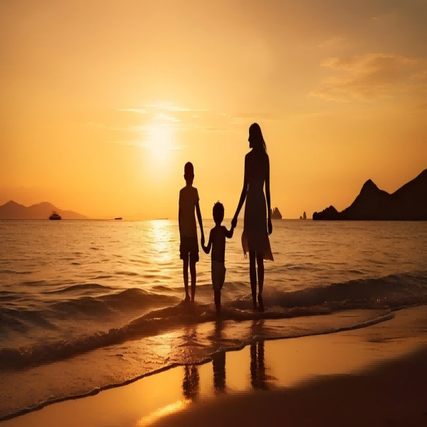 Sanya Tianyahaijiao scenic area family sunset photo seaside walk